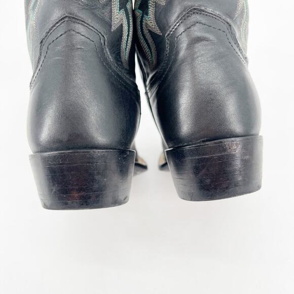 Lucchese Women’s 6 Black Leather Turquoise Stitching Square Toe Western Boots - Picture 8 of 11